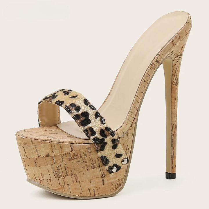 Sandale Leopard Style Mule avec Talon Haut