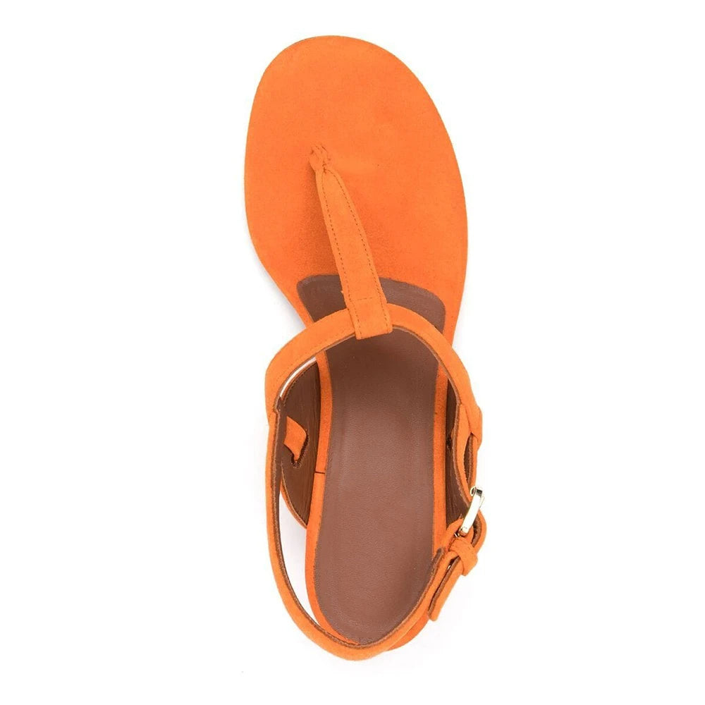 Sandale Orange à Talon avec Lanière en T