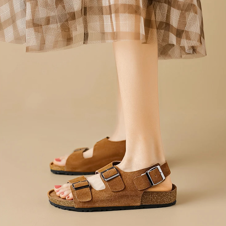 Sandale Plate Femme en Cuir Régénéré avec Lanières