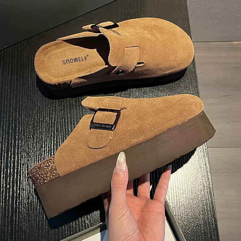 Sandale Sabot Femme en Daim Style Plateforme