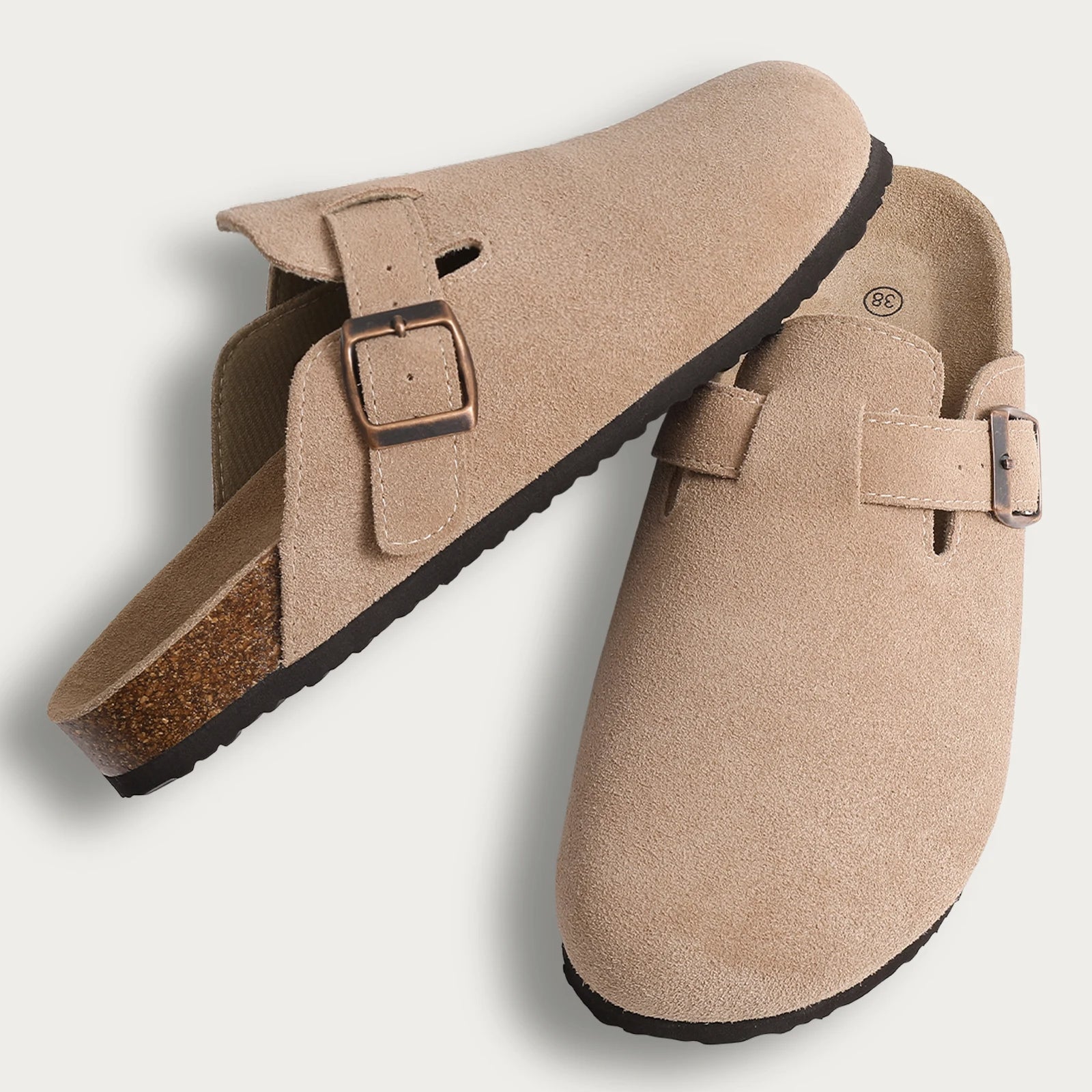 Sandale Sabot Femme Effet Daim avec Boucle sur le Côté