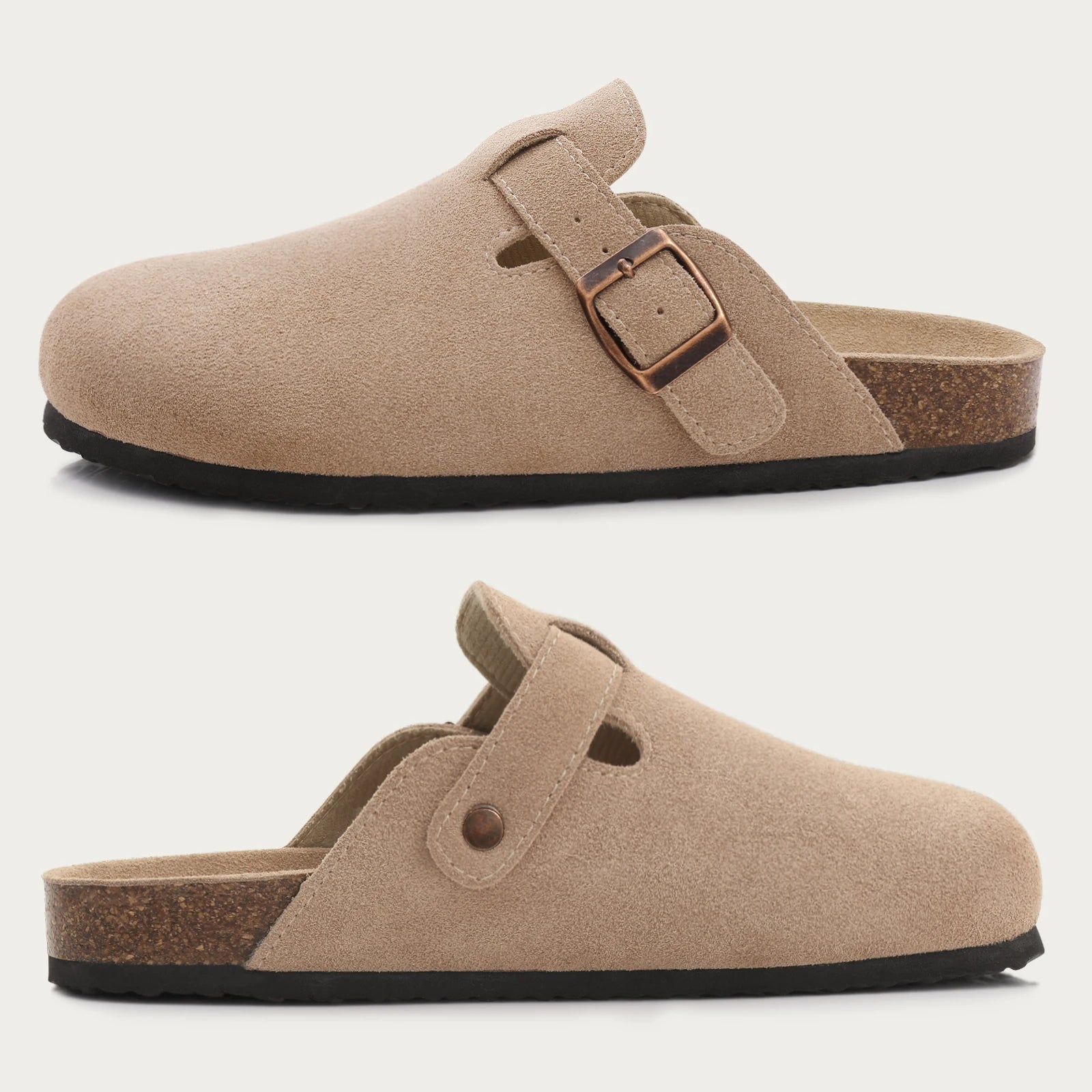 Sandale Sabot Femme Effet Daim avec Boucle sur le Côté