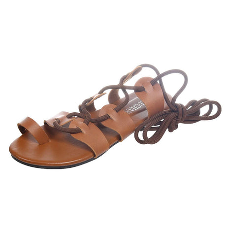 Sandale Spartiate Femme avec Fermeture à Lacets Marron