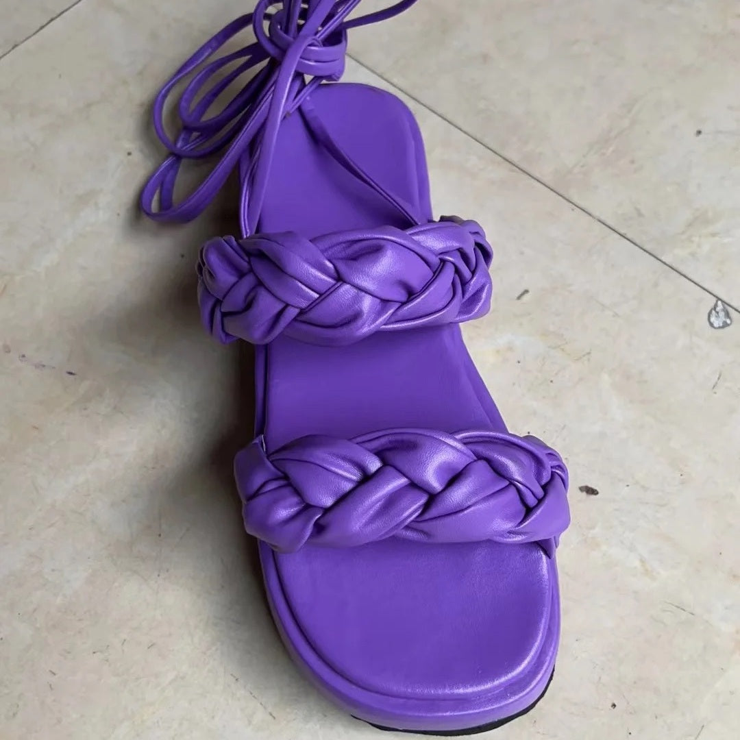 Sandale Spartiate Femme avec Fermeture à Lacets Violets
