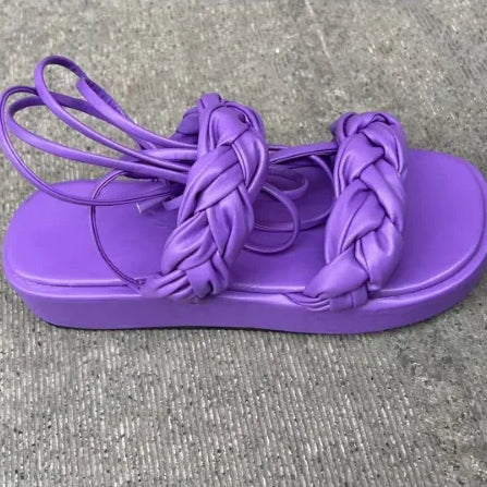 Sandale Spartiate Femme avec Fermeture à Lacets Violets