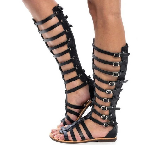 Sandale Spartiate Femme Montante avec Boucles