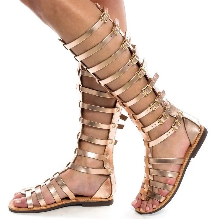 Sandale Spartiate Femme Montante avec Boucles