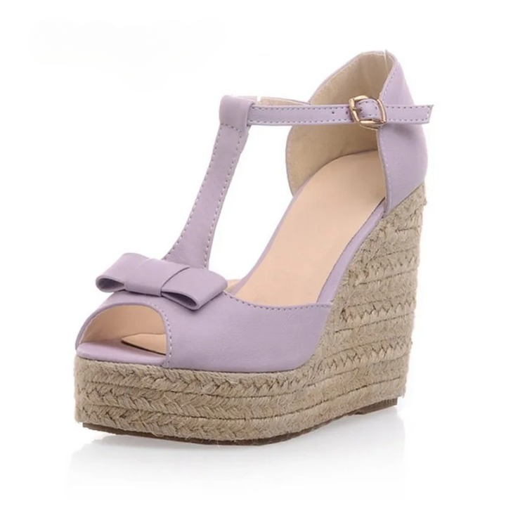 Sandale Talon Compensée Violette avec Lanière en T