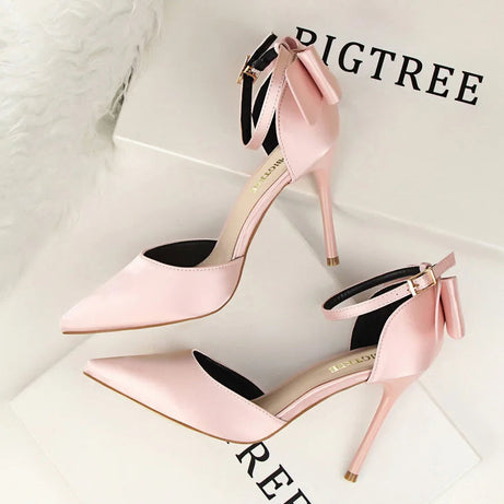 Sandale Talon Femme 10 - 13 cm Rose avec Nœud de Papillon à l'Arrière