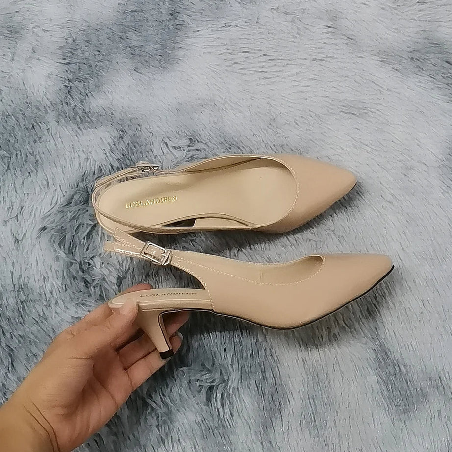 Sandale Talon Femme 5 - 7 cm Beige de Style Escarpin avec Lanière