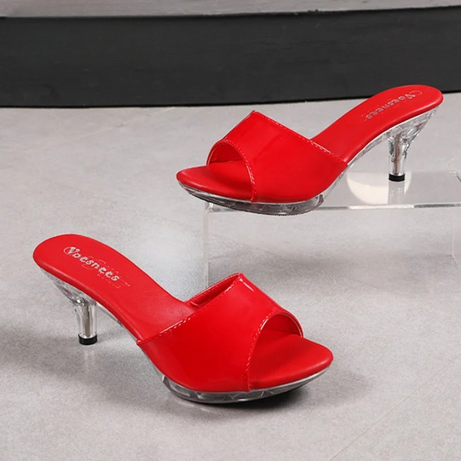 Sandale Talon Femme 5 - 7 cm Rouge avec Semelle Transparente