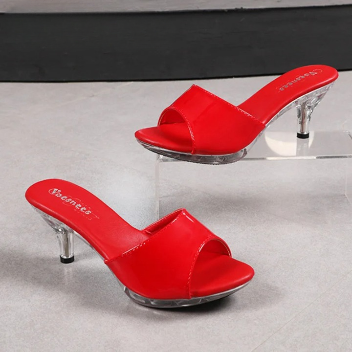 Sandale Talon Femme 5 - 7 cm Rouge avec Semelle Transparente