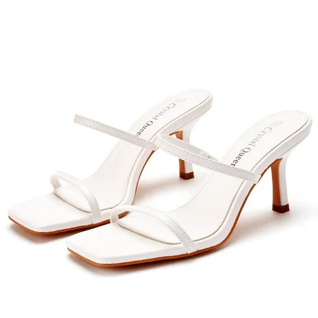 Sandale Talon Femme 7 - 10 cm Blanche avec Lanières Fines