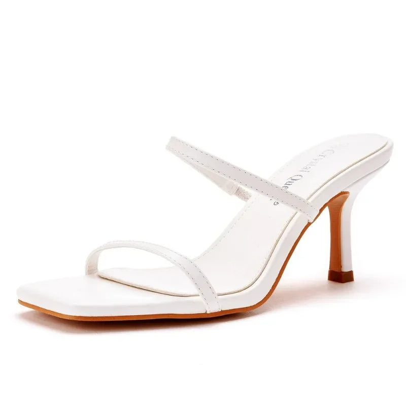 Sandale Talon Femme 7 - 10 cm Blanche avec Lanières Fines