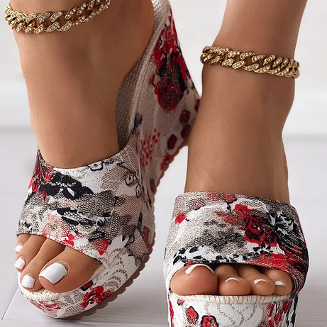 Sandale Talon Haut Femme avec Motifs Floraux