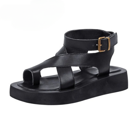 Sandale Talon Plateforme Élégante en Cuir Noir