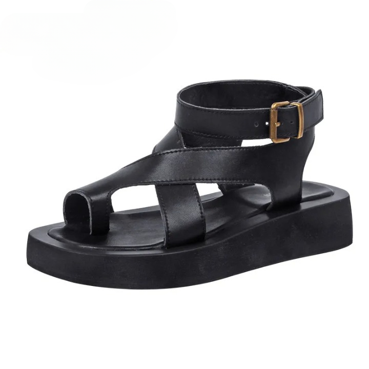 Sandale Talon Plateforme Élégante en Cuir Noir