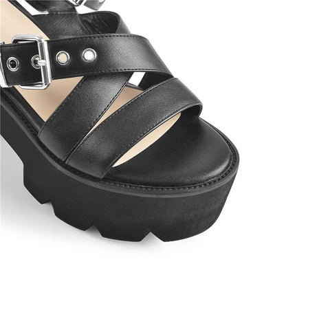 Sandale Talon Plateforme avec Lanières Noires