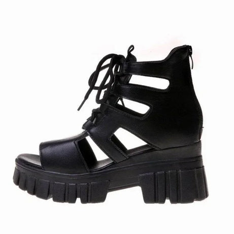 Sandale Talon Plateforme Semi-Ouverte avec Lacets