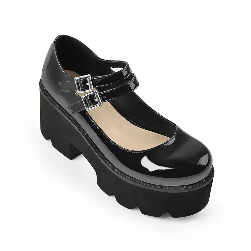Sandale Talon Plateforme en Simili Cuir Verni