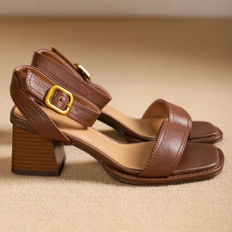 Sandales à Talons Confortable en Cuir