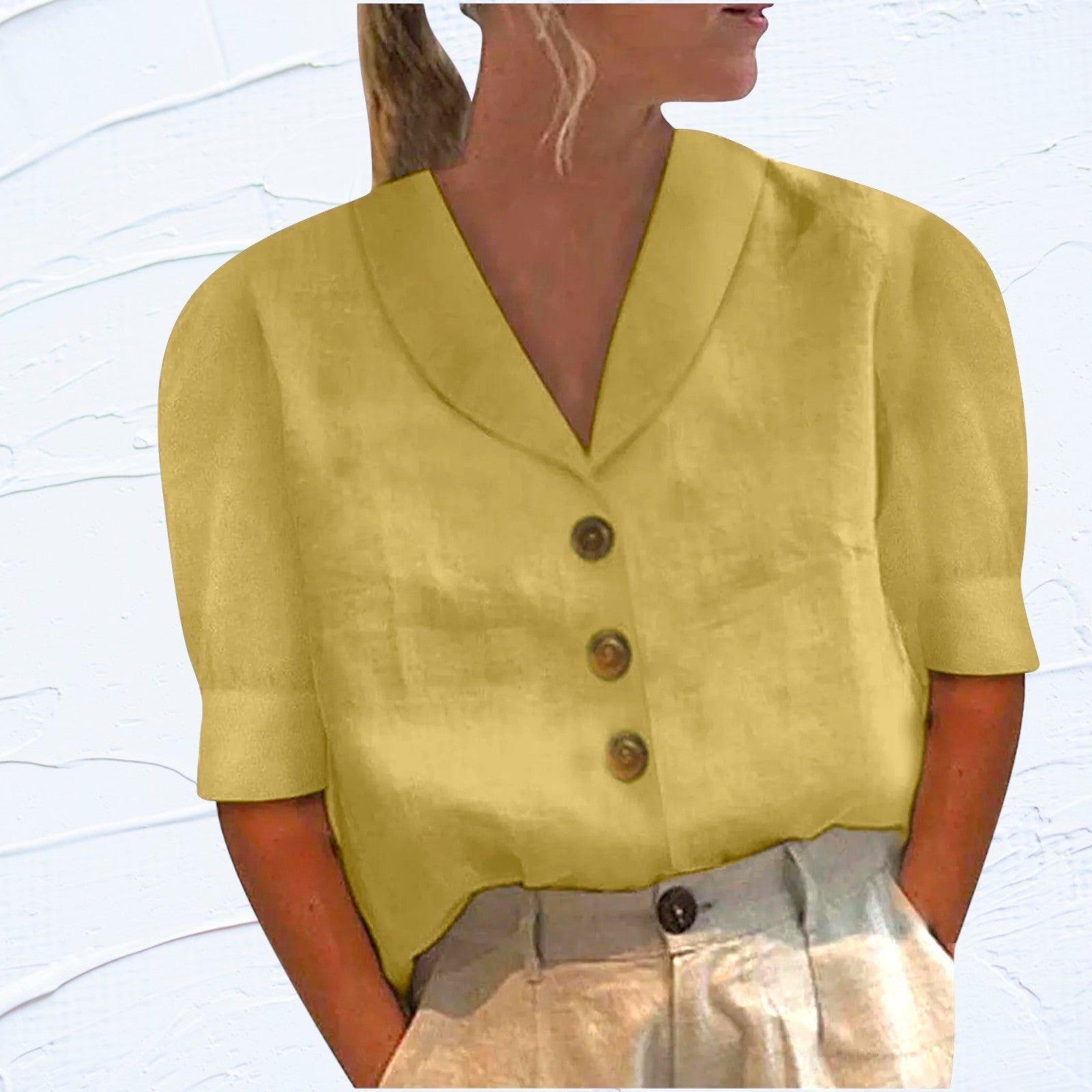 T-shirt élégant en coton et lin pour femmes - Plusieurs couleurs