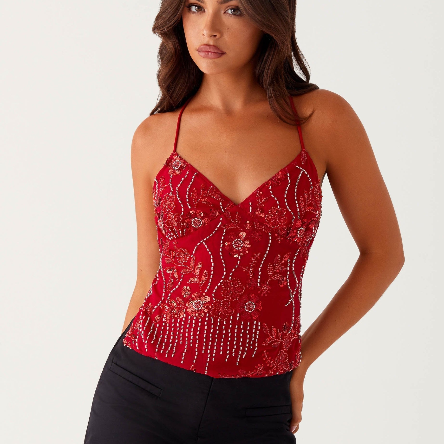 Top Cami à Sequins Dos Nu - Glamour | Éclat et Chic