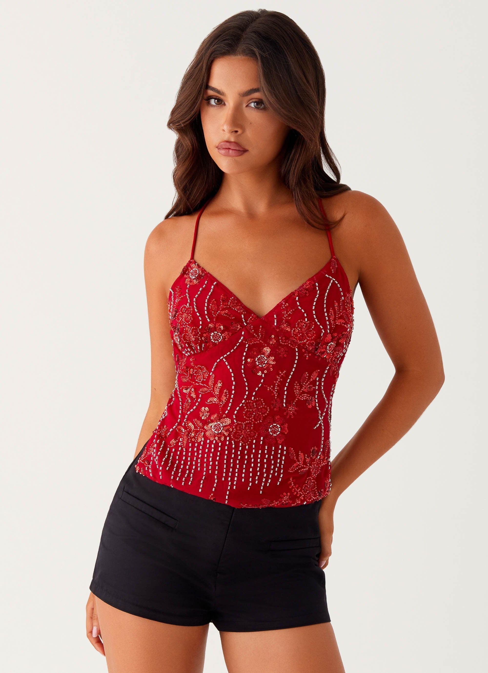 Top Cami à Sequins Dos Nu - Glamour | Éclat et Chic