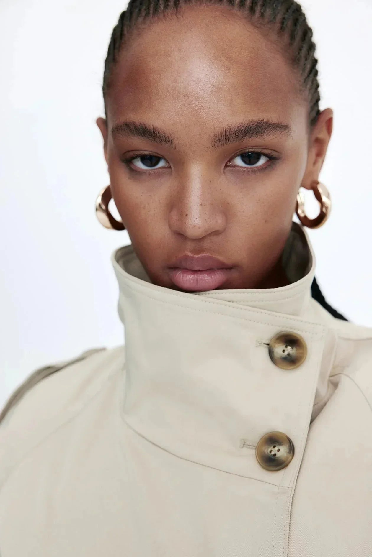 Trench-coat femme col montant ceinture nouée