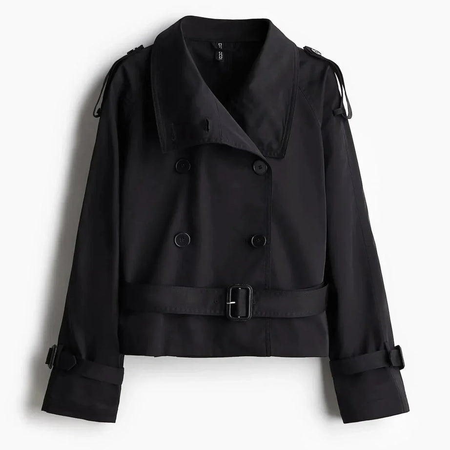 Trench-coat femme col montant ceinture nouée