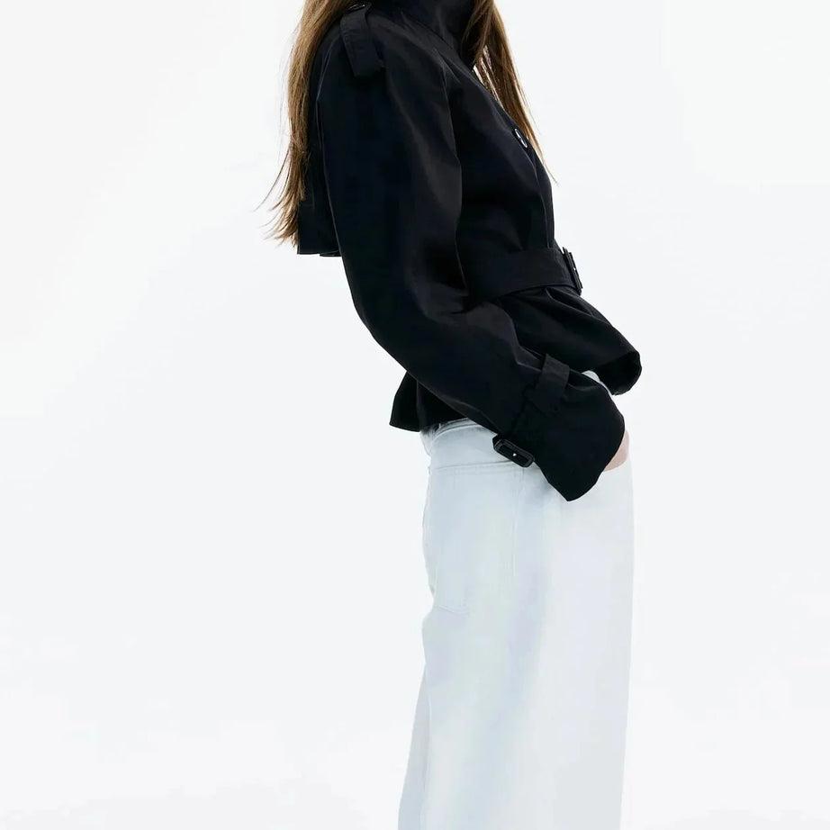 Trench-coat femme col montant ceinture nouée