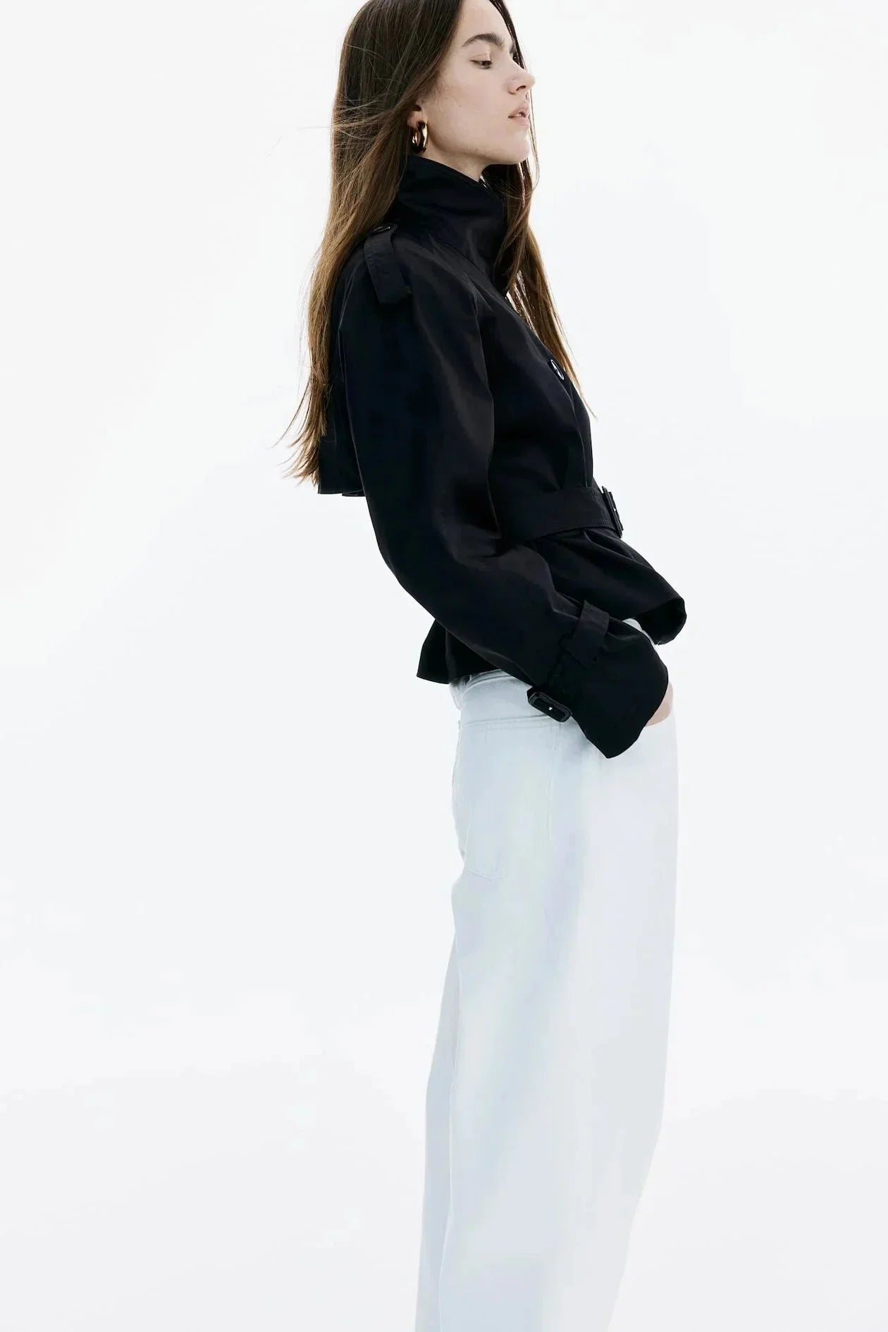 Trench-coat femme col montant ceinture nouée
