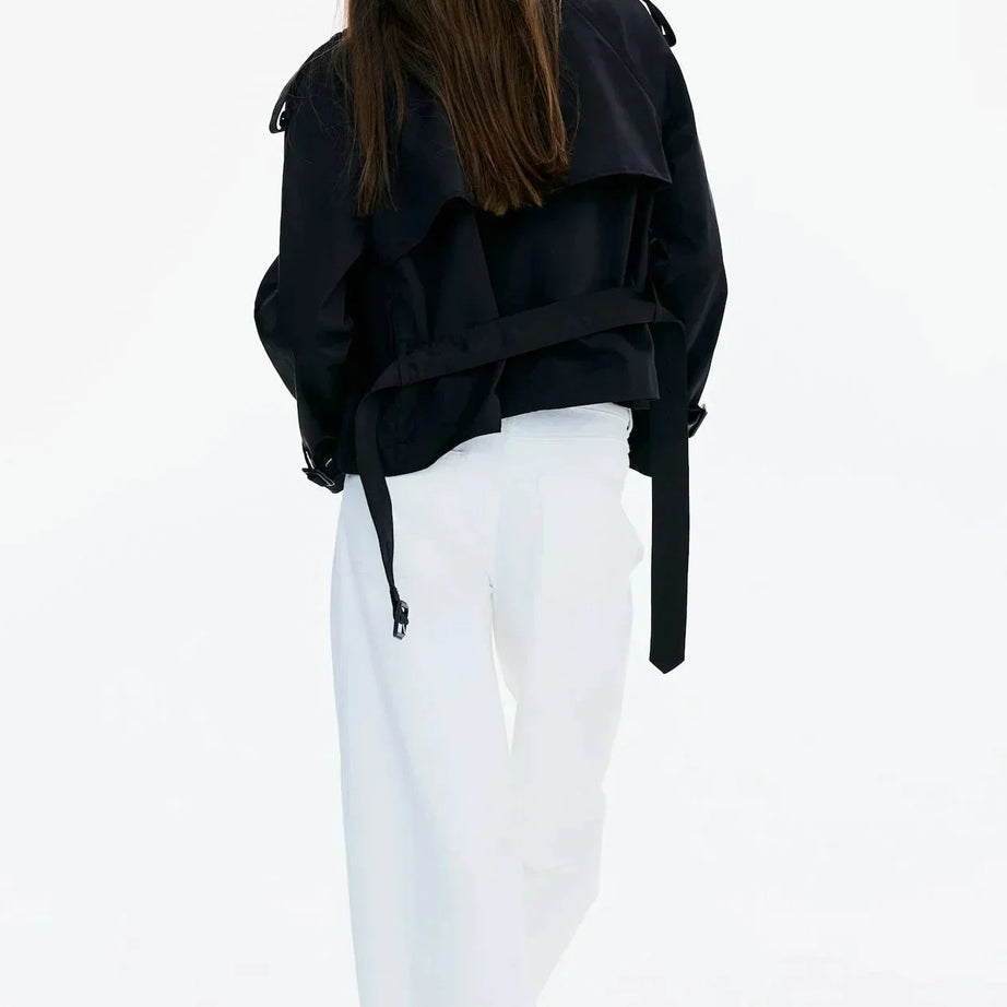 Trench-coat femme col montant ceinture nouée
