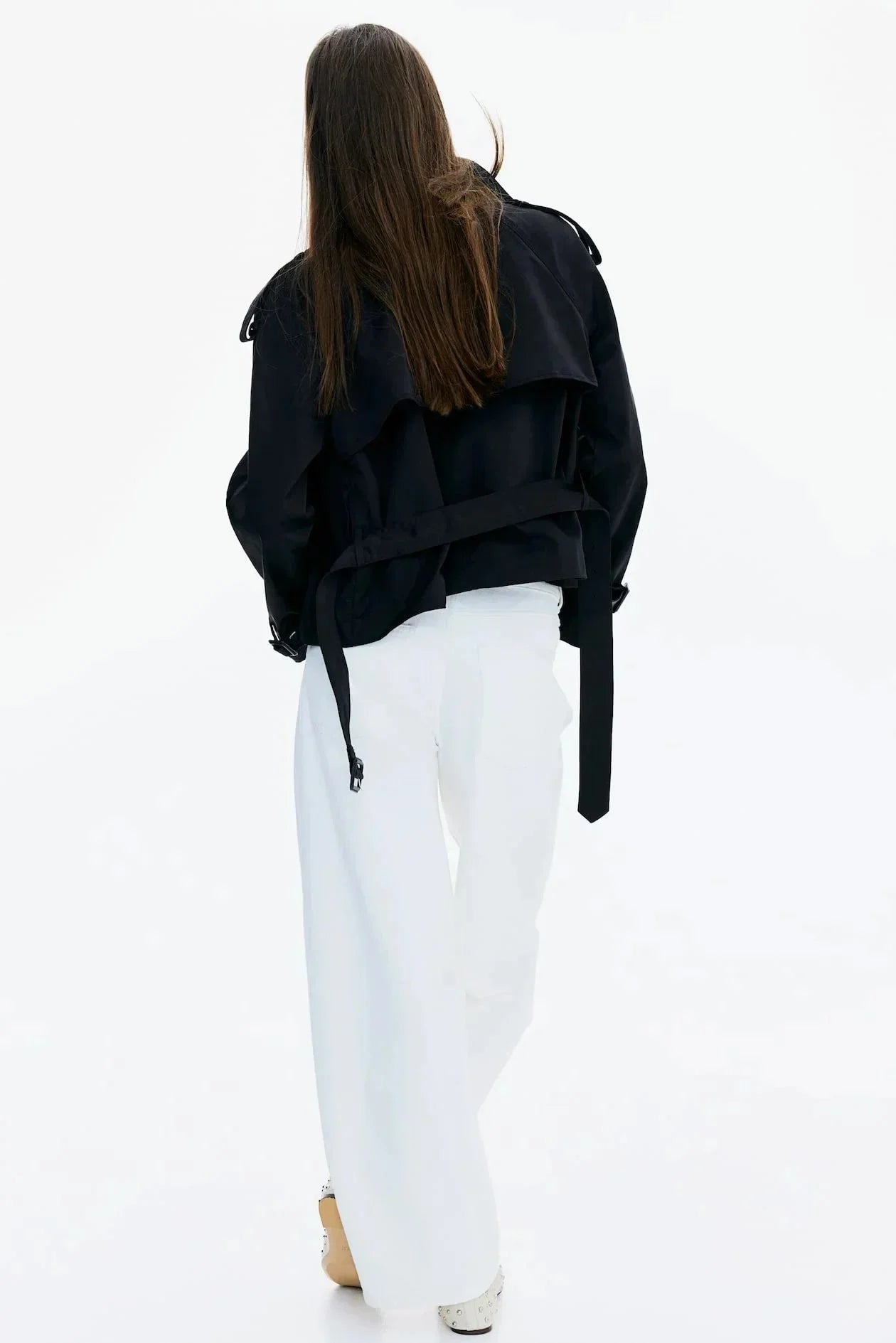 Trench-coat femme col montant ceinture nouée