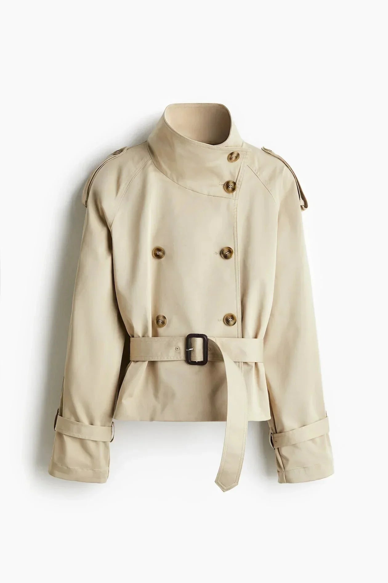 Trench-coat femme col montant ceinture nouée