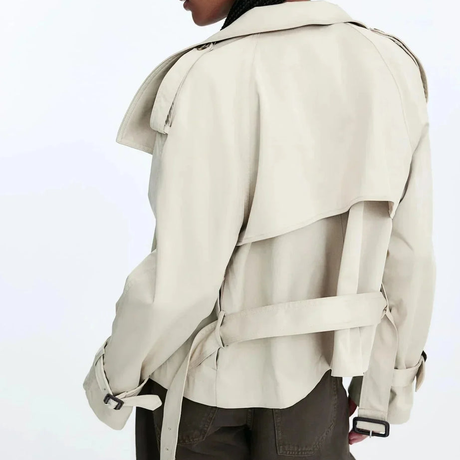 Trench-coat femme col montant ceinture nouée