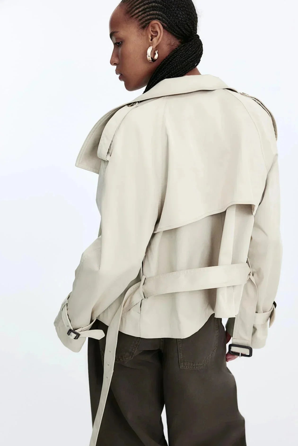 Trench-coat femme col montant ceinture nouée
