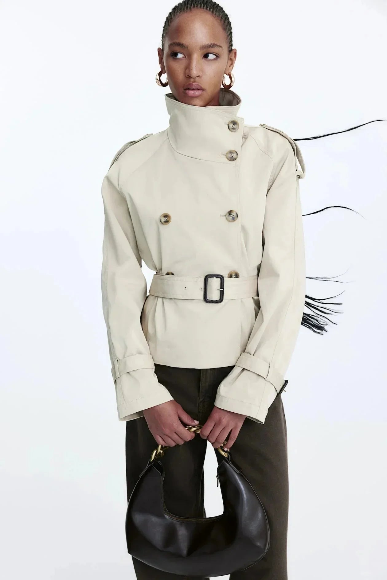 Trench-coat femme col montant ceinture nouée