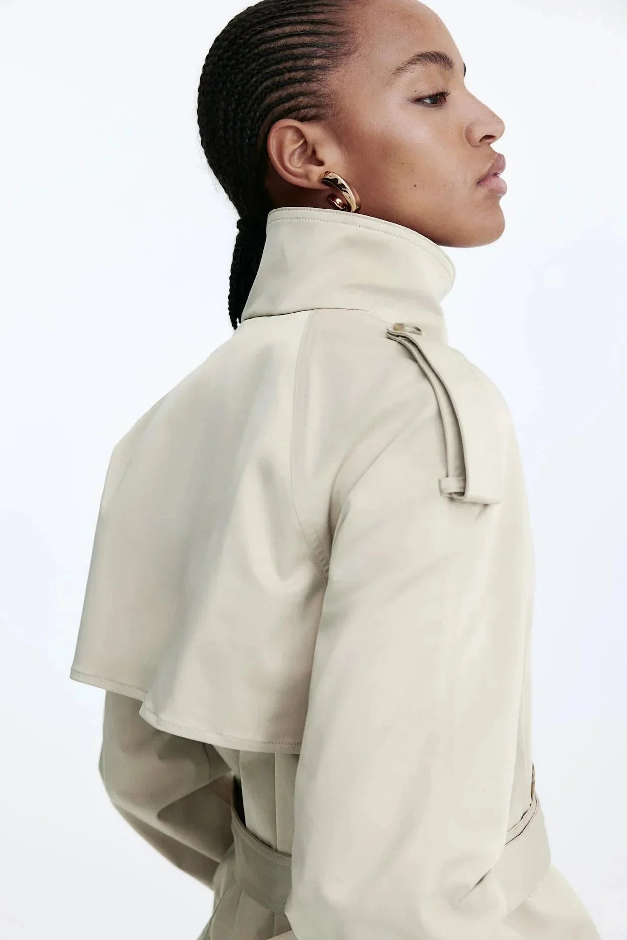 Trench-coat femme col montant ceinture nouée