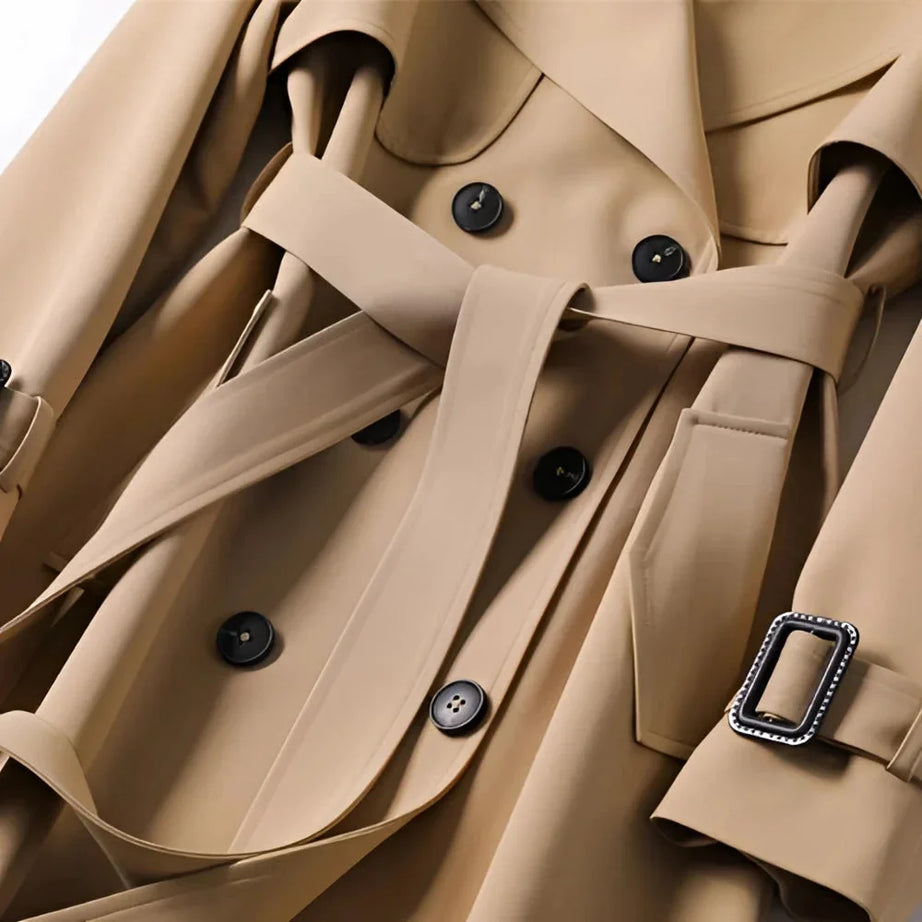 Trench-coat long femme ceinturé à revers