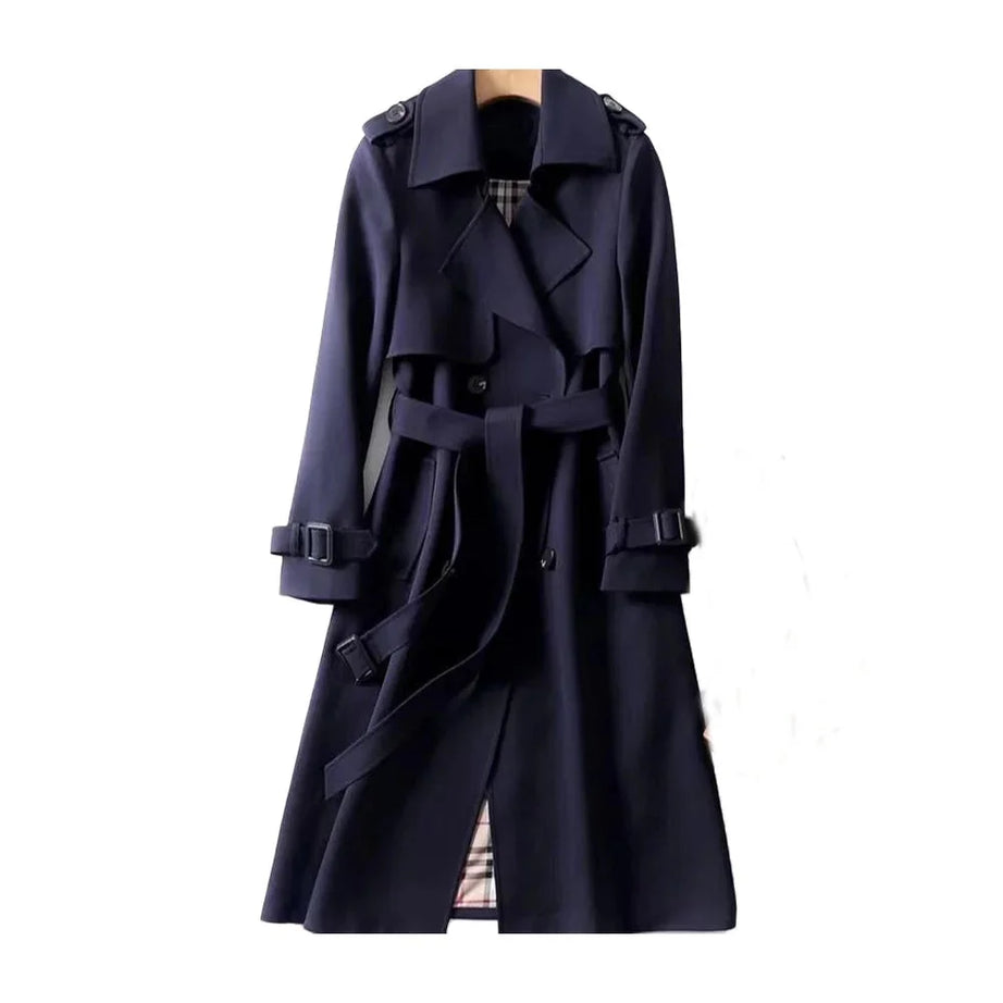 Trench-coat long femme ceinturé à revers