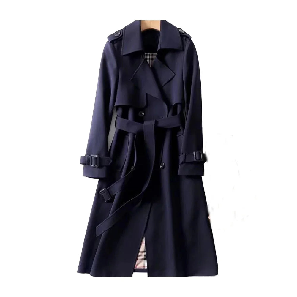 Trench-coat long femme ceinturé à revers