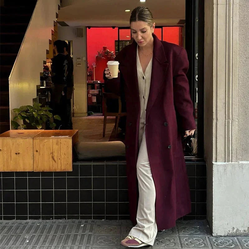 Trench coat long oversized femme à larges revers