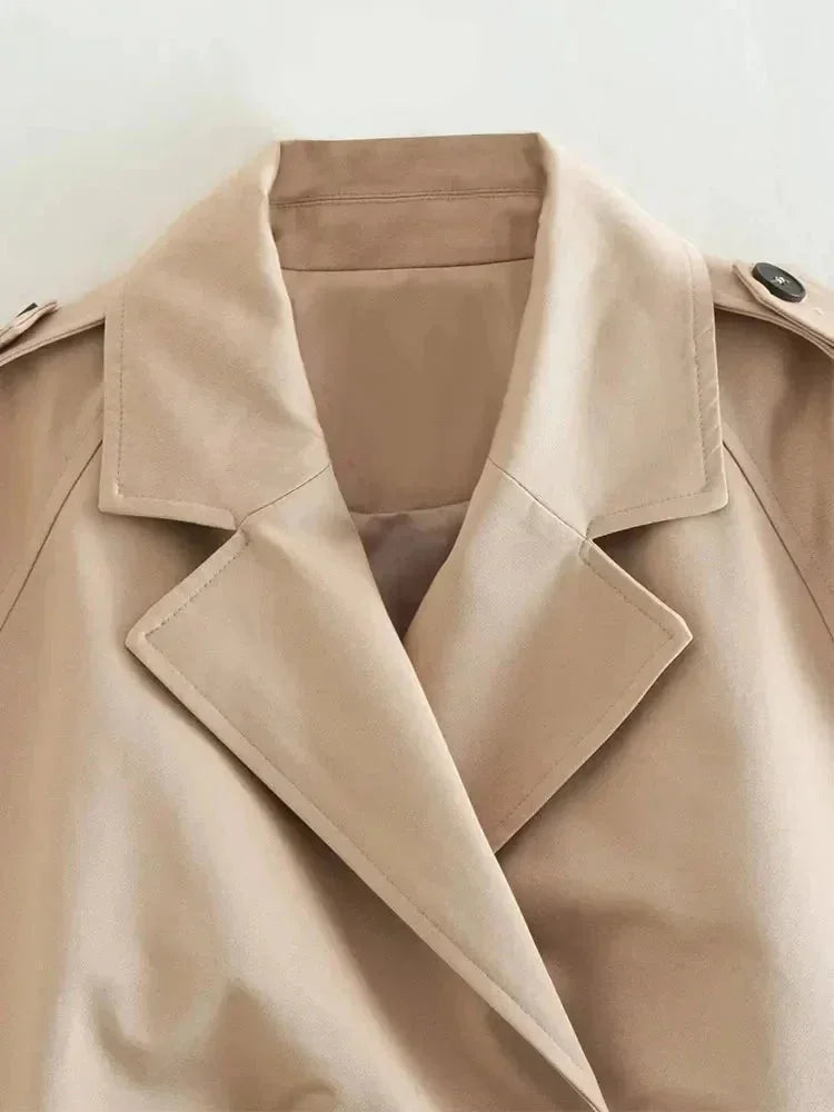 Trench court beige femme manches longues élégantes