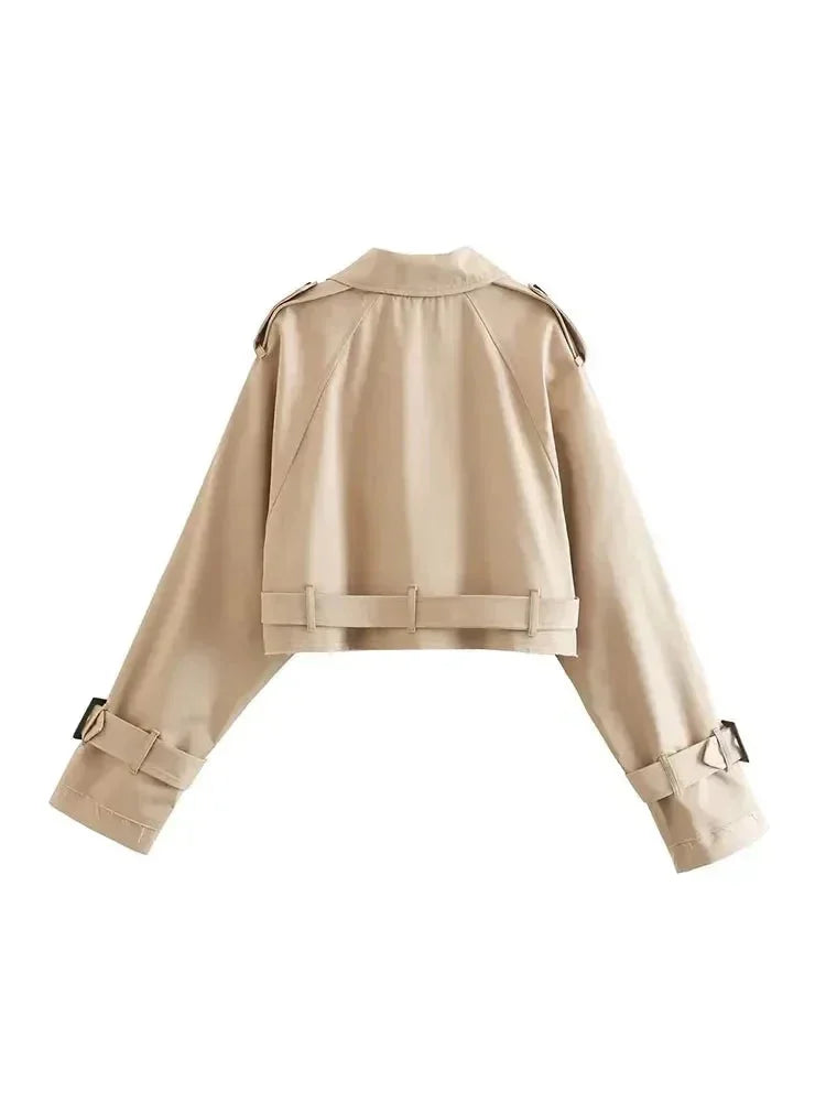 Trench court beige femme manches longues élégantes
