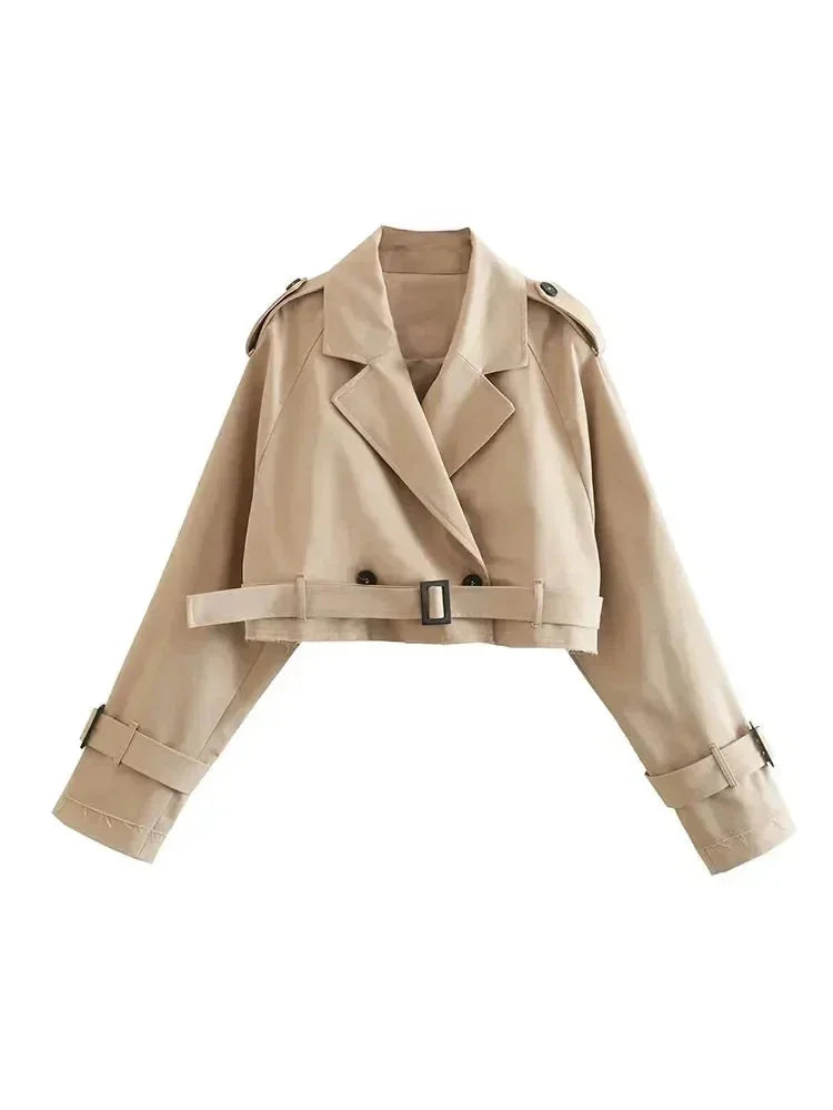 Trench court beige femme manches longues élégantes