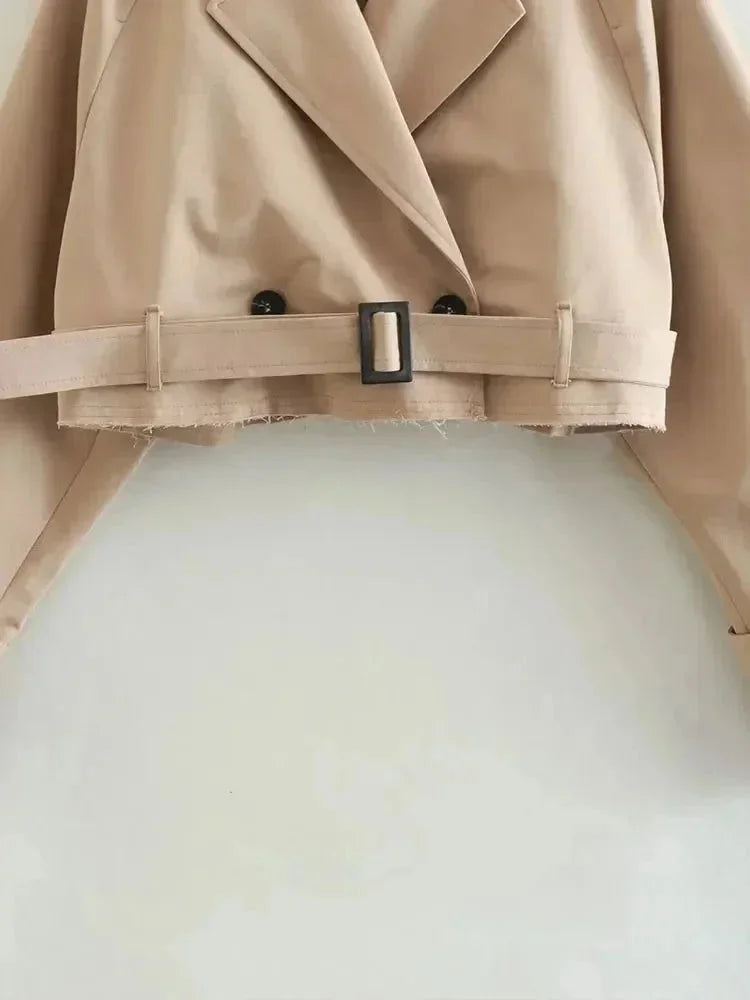 Trench court beige femme manches longues élégantes