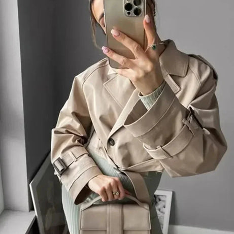 Trench court beige femme manches longues élégantes