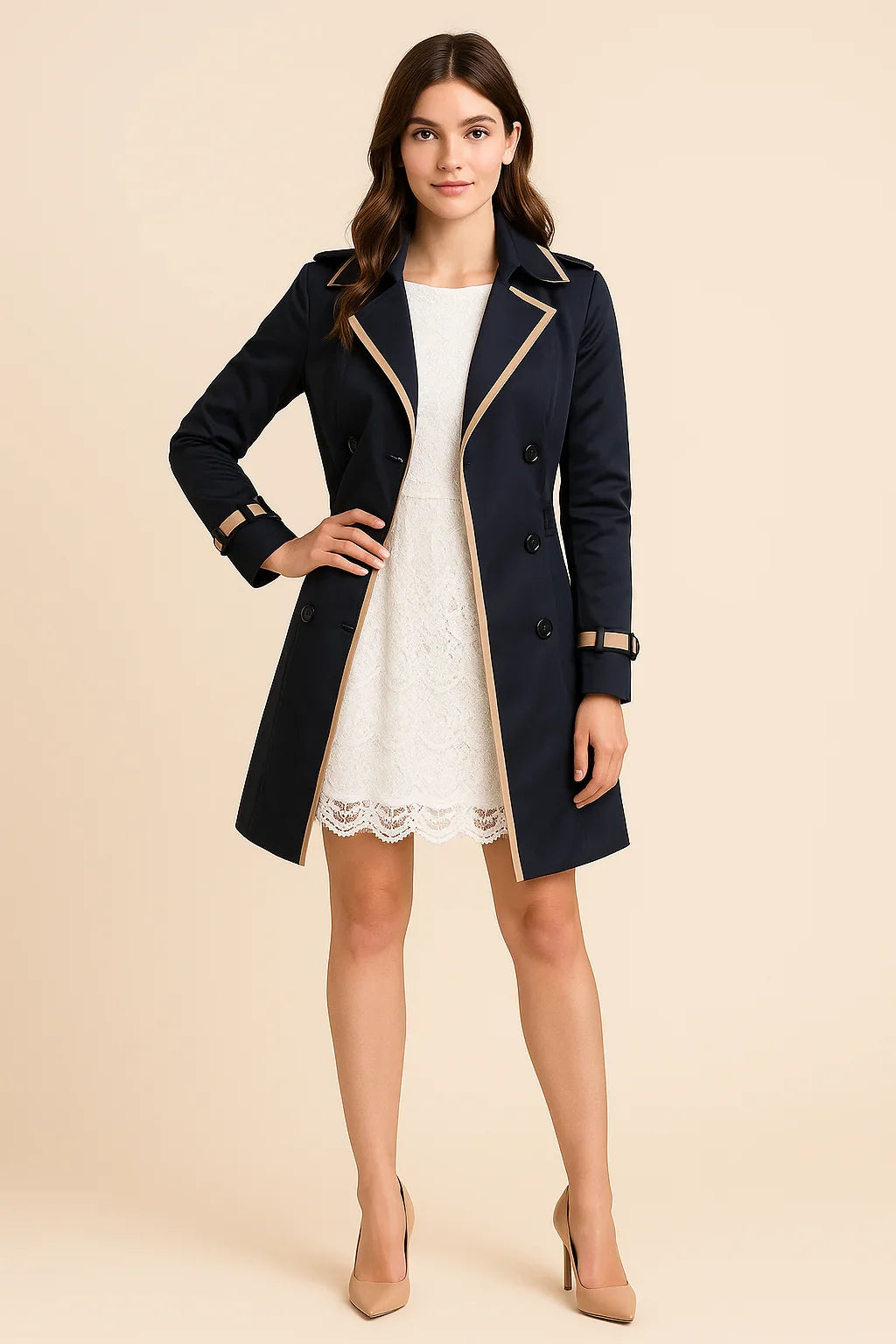 Trench femme à double boutonnage chic et moderne