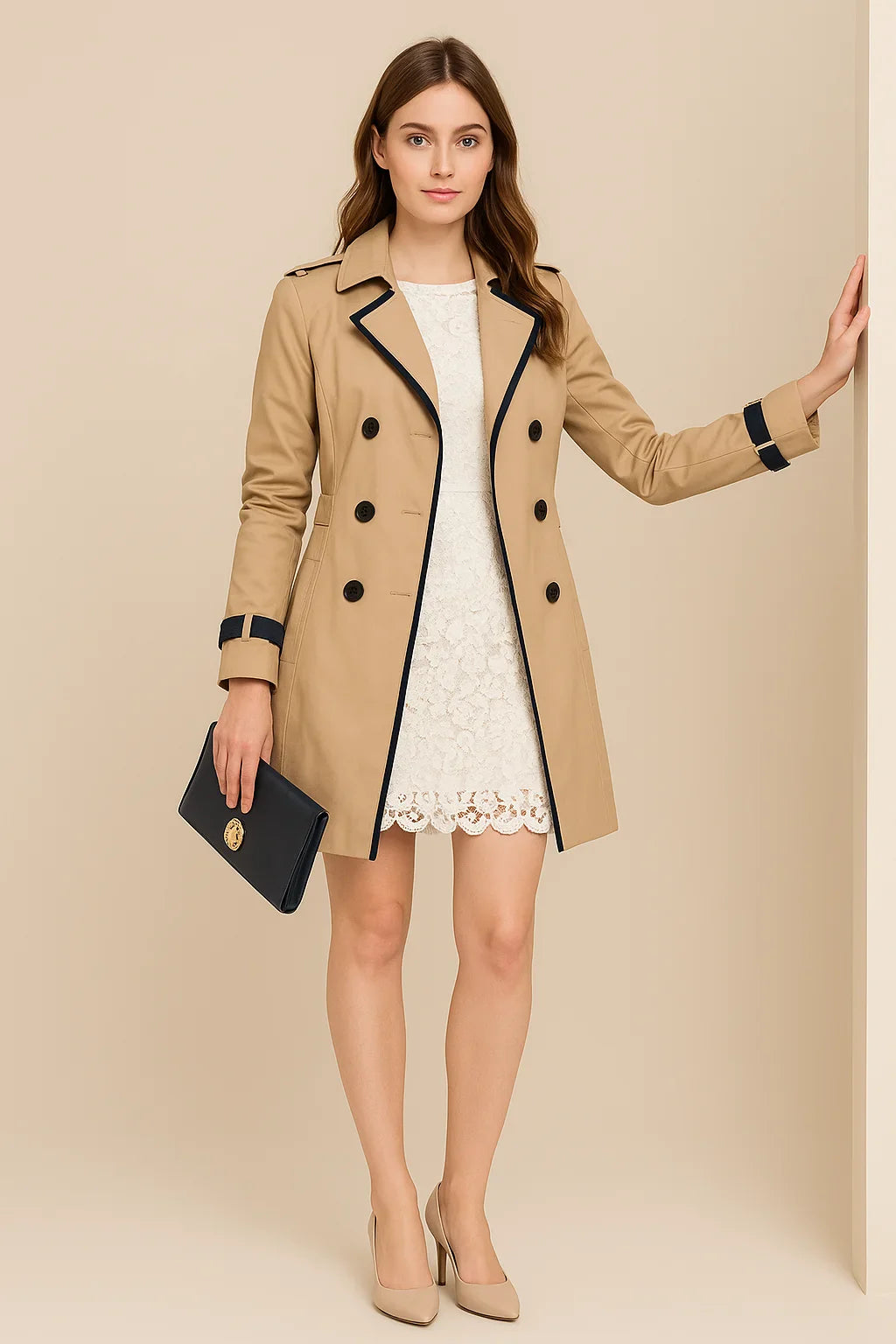 Trench femme à double boutonnage chic et moderne